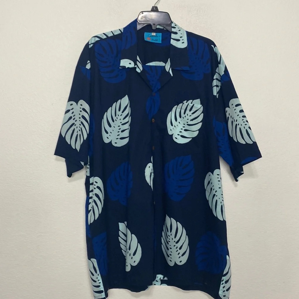 Caribelle Batik St. Lucia Blue Tropical Floral Vacation/Cruise/Resort Shirt XL